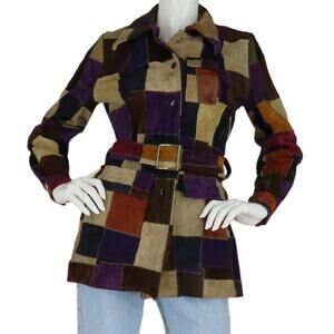 70s Vintage Latigo West Hippie Boho Festival Patch Work Leather Jacket Coat